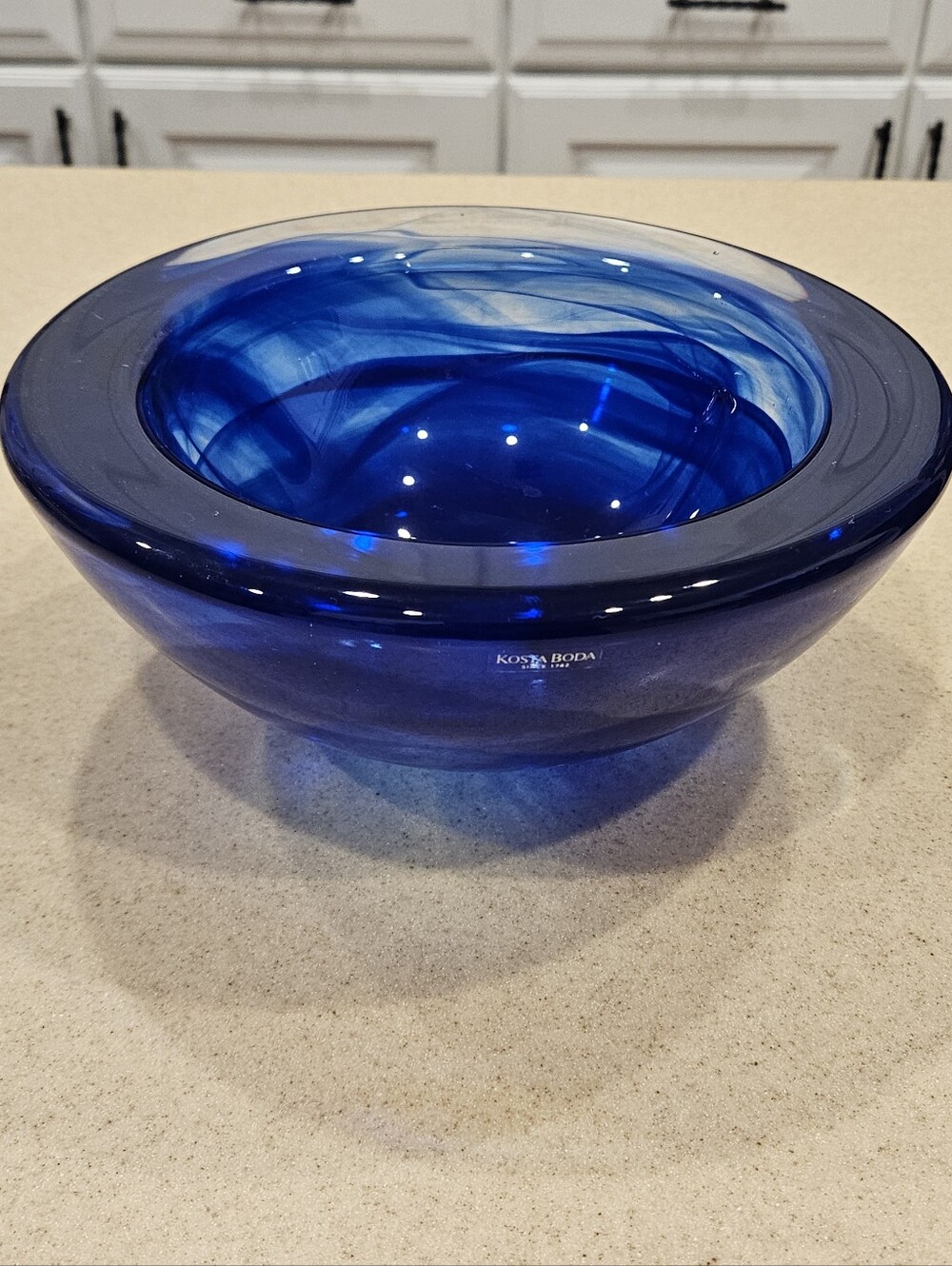 KOSTA BODA ART COBALT BLUE ANNA EHRNER GLASS ATOLL SWEDISH SCANDINAVIAN BOWL